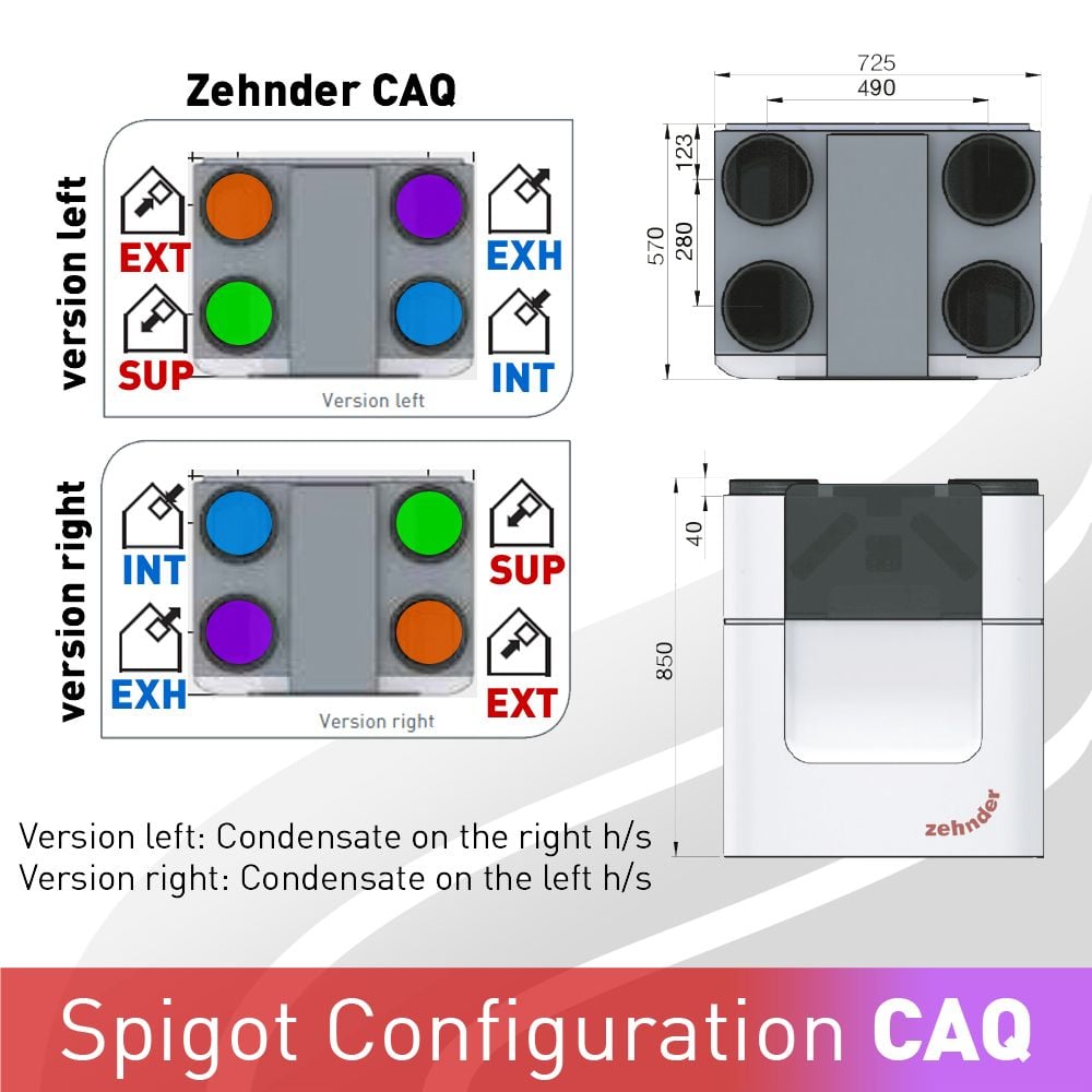 Zehnder ComfoAir Q spigot configuration